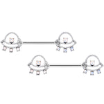 14G 9/16 White Faux Opal UFO Barbell Nipple Ring Set