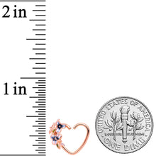 18G 3/8 Rose Gold Tone Blue Flower Heart Right Closure Ring