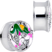 Clear Gem Exotic Garden Flower Double Flare Plug Set