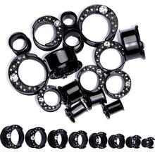 Clear Gem Black Crescent Moon Double Flare Tunnel Plug Set