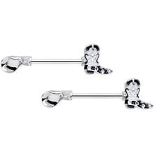 14G 9/16 Western Boot Hat Barbell Nipple Ring Set
