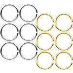 18G 5/16 Steel Gold Tone Anodized Seamless Circular Ring Set of 12