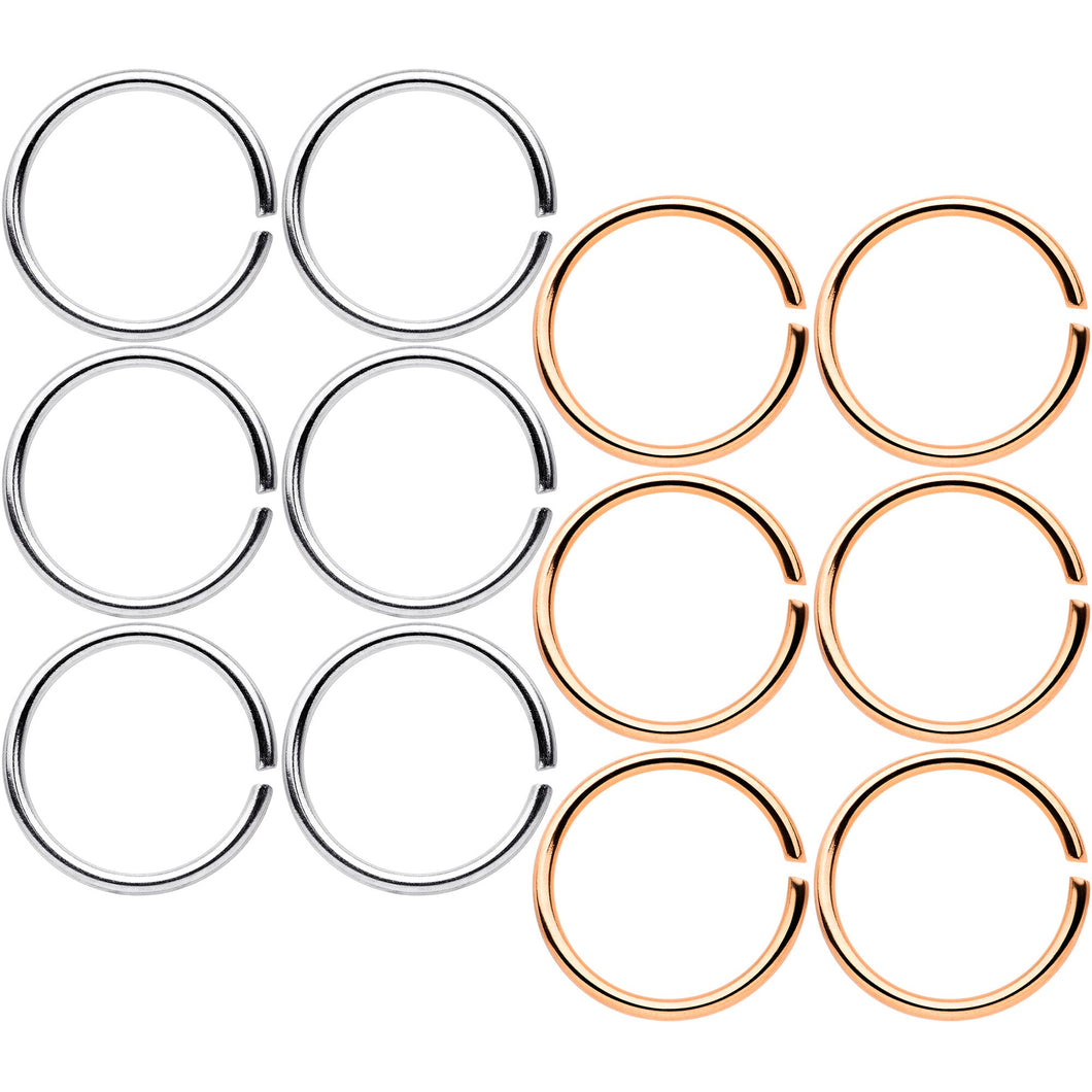 20G 5/16 Steel Rose Gold Tone Anodized Seamless Circular Ring Set of 12