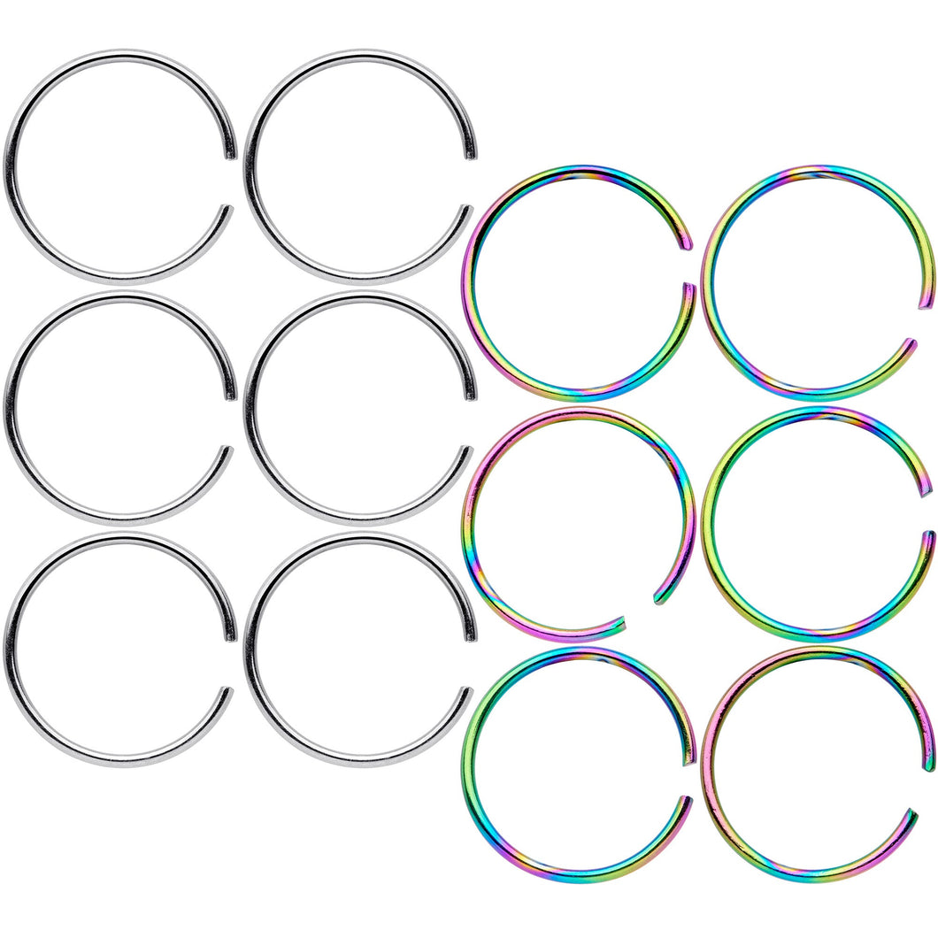 22G 5/16 Steel Rainbow Anodized Seamless Circular Ring Set of 12