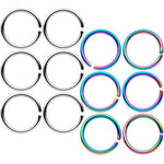 18G 5/16 Steel Rainbow Anodized Seamless Circular Ring Set of 12