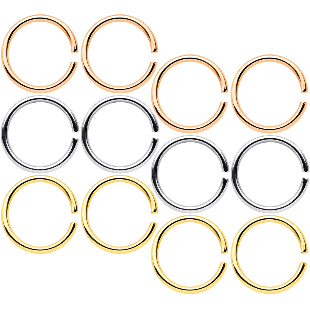 18G 5/16 Gold Tone Rose Gold Tone Anodized Seamless Circular Ring Set of 12
