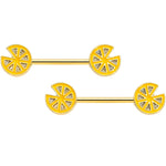 14G 9/16 Gold Tone Tasty Orange Fruit Barbell Nipple Ring Set