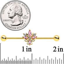 14G Clear Pink CZ Gem Gold Tone Pretty Industrial Barbell 38mm