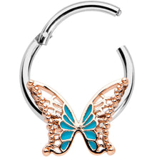 16G 3/8 Bit of Blue Butterfly Hinged Segment Ring
