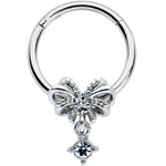 16G 3/8 Clear Gem Looping Bow Hinged Segment Ring