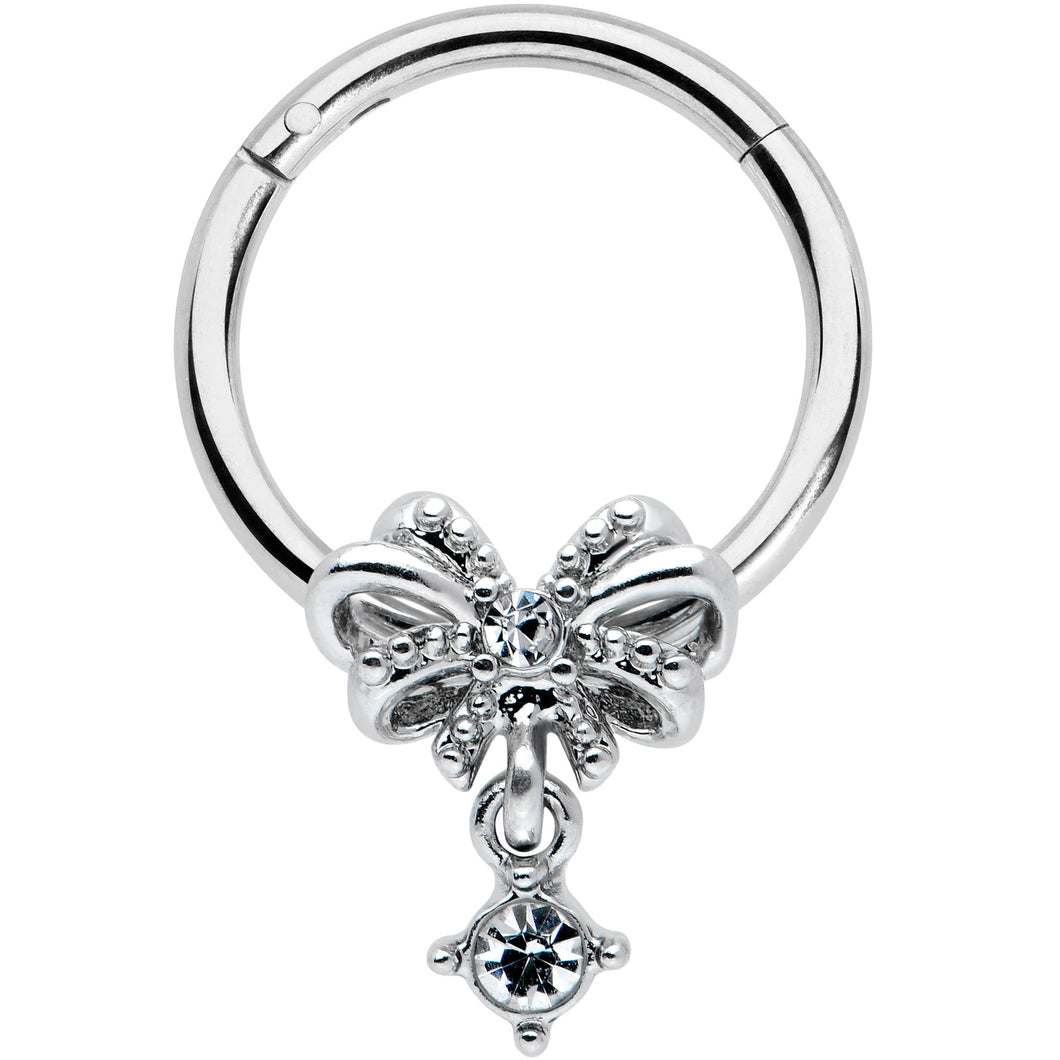 16G 3/8 Clear Gem Looping Bow Hinged Segment Ring