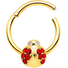 16G 3/8 Red Gem Gold Tone Ladybug Hinged Segment Ring