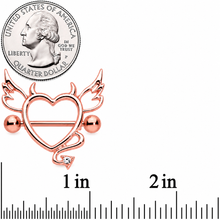 14G 9/16 Clear Gem Rose Gold Tone Devil Heart Nipple Shield Set