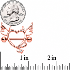 14G 9/16 Clear Gem Rose Gold Tone Devil Heart Nipple Shield Set