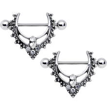 14G 9/16 Clear Gem Ornate Deco Nipple Shield Set