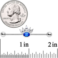 14G Clear Blue Gem Crown Industrial Barbell 38mm