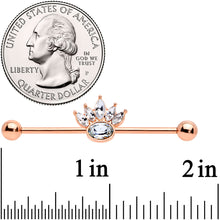 14G Clear Gem Rose Gold Tone Anodized Crown Industrial Barbell 38mm