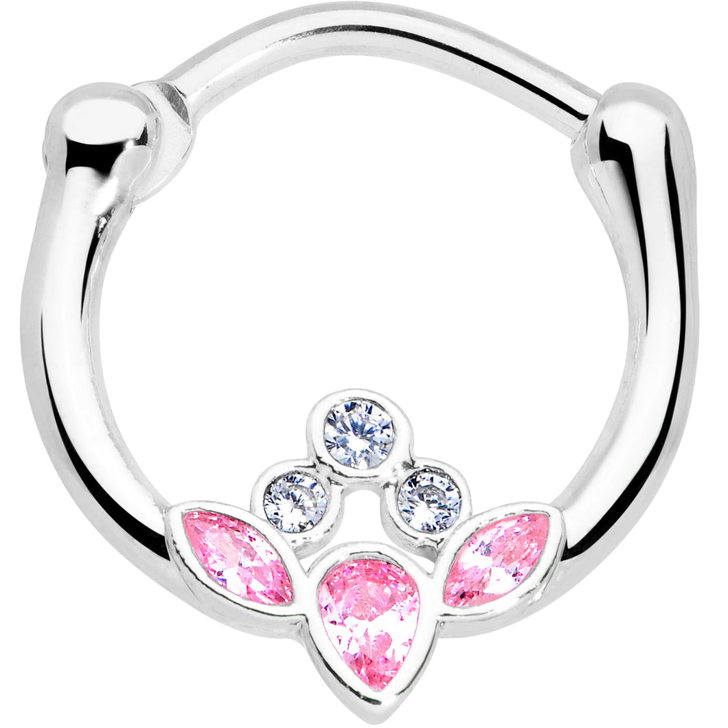 16G 3/8 Clear Pink Gem Classic Cluster Septum Clicker