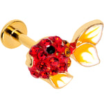 16G 1/4 Red Gem Gold Tone Blow Fish Labret Monroe Tragus