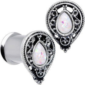 White Faux Opal Filigree Double Flare Plug Set