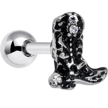 16G 1/4 Clear Gem Cowboy Boot Cartilage Tragus Earring