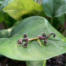 Pink Green Gem Gold Tone Lizard Double Mount Belly Ring