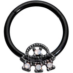 16G 3/8 White Faux Opal Black UFO Hinged Segment Ring
