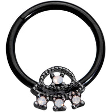 16G 3/8 White Faux Opal Black UFO Hinged Segment Ring