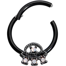 16G 3/8 White Faux Opal Black UFO Hinged Segment Ring