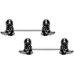 14G 9/16 Clear Gem Cowboy Boot Barbell Nipple Ring Set