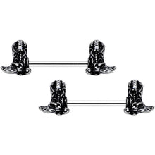 14G 9/16 Clear Gem Cowboy Boot Barbell Nipple Ring Set
