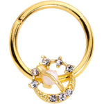 16G 3/8 Clear Gem Gold Tone White Faux Opal Saturn Hinged Segment Ring