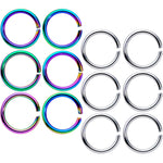 16G 5/16 Steel Rainbow Anodized Seamless Cartilage Ring Set of 12