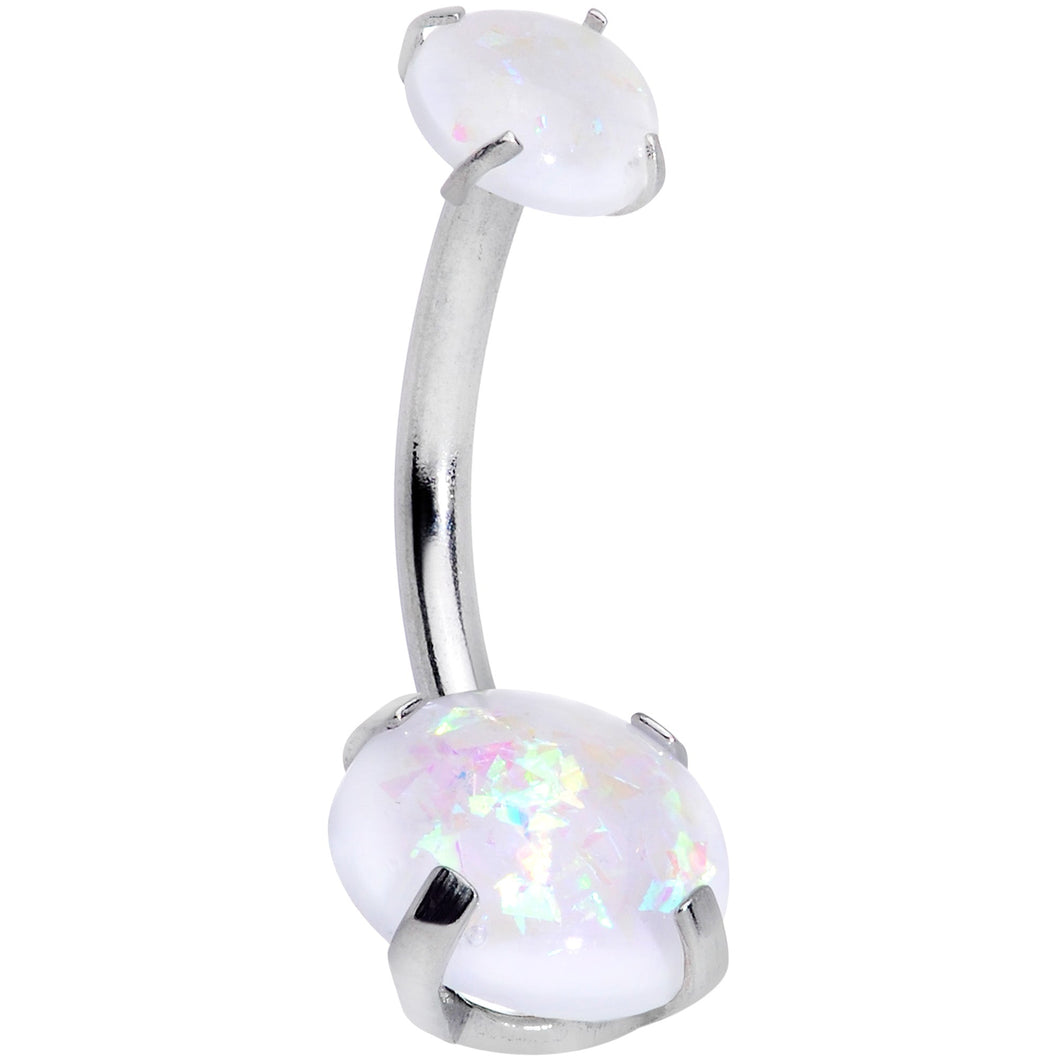 White Faux Opal Grade 23 Titanium Internally Threaded Belly Ring