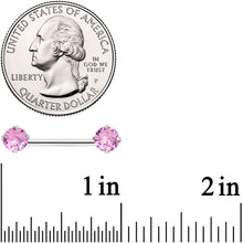 14G 9/16 Pink CZ Gem Threadless Barbell Nipple Ring Set