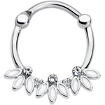 16G 3/8 Clear Gem White Leaves Septum Clicker