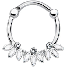 16G 3/8 Clear Gem White Leaves Septum Clicker