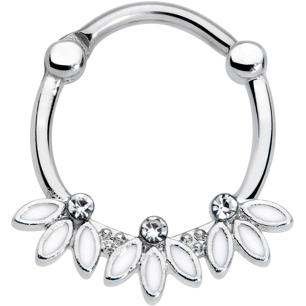 16G 3/8 Clear Gem White Leaves Septum Clicker