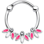 16G 3/8 Clear Gem White Pink Leaves Septum Clicker