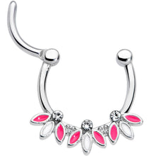 16G 3/8 Clear Gem White Pink Leaves Septum Clicker