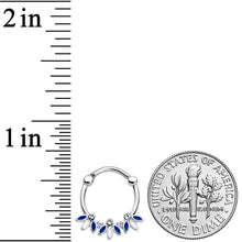 16G 3/8 Clear Gem White Blue Leaves Septum Clicker