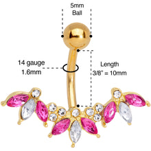 Pink Clear Gem Gold Tone Anodized Comely Clusters Belly Ring