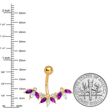 Purple Clear Gem Gold Tone Anodized Comely Clusters Belly Ring