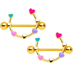 14G 9/16 Gold Tone Little Rainbow Hearts Nipple Shield Set