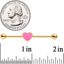 14G Gold Tone Pink Heart Industrial Barbell 38mm