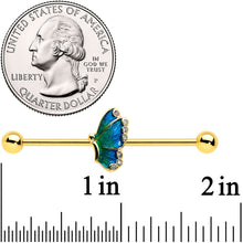 14G Gold Tone Ombre Blue Butterfly Industrial Barbell 38mm
