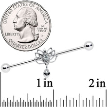 14G Clear Gem Lotus Flower Heart Dangle Industrial Barbell 38mm