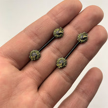 14G 5/8 Black Sunflower Butterfly Barbell Nipple Ring Set
