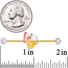 14G Aurora Gem Gold Tone Butterfly Flower Industrial Barbell 38mm
