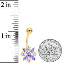 Purple Clear CZ Gem Gold Tone Star Burst Belly Ring